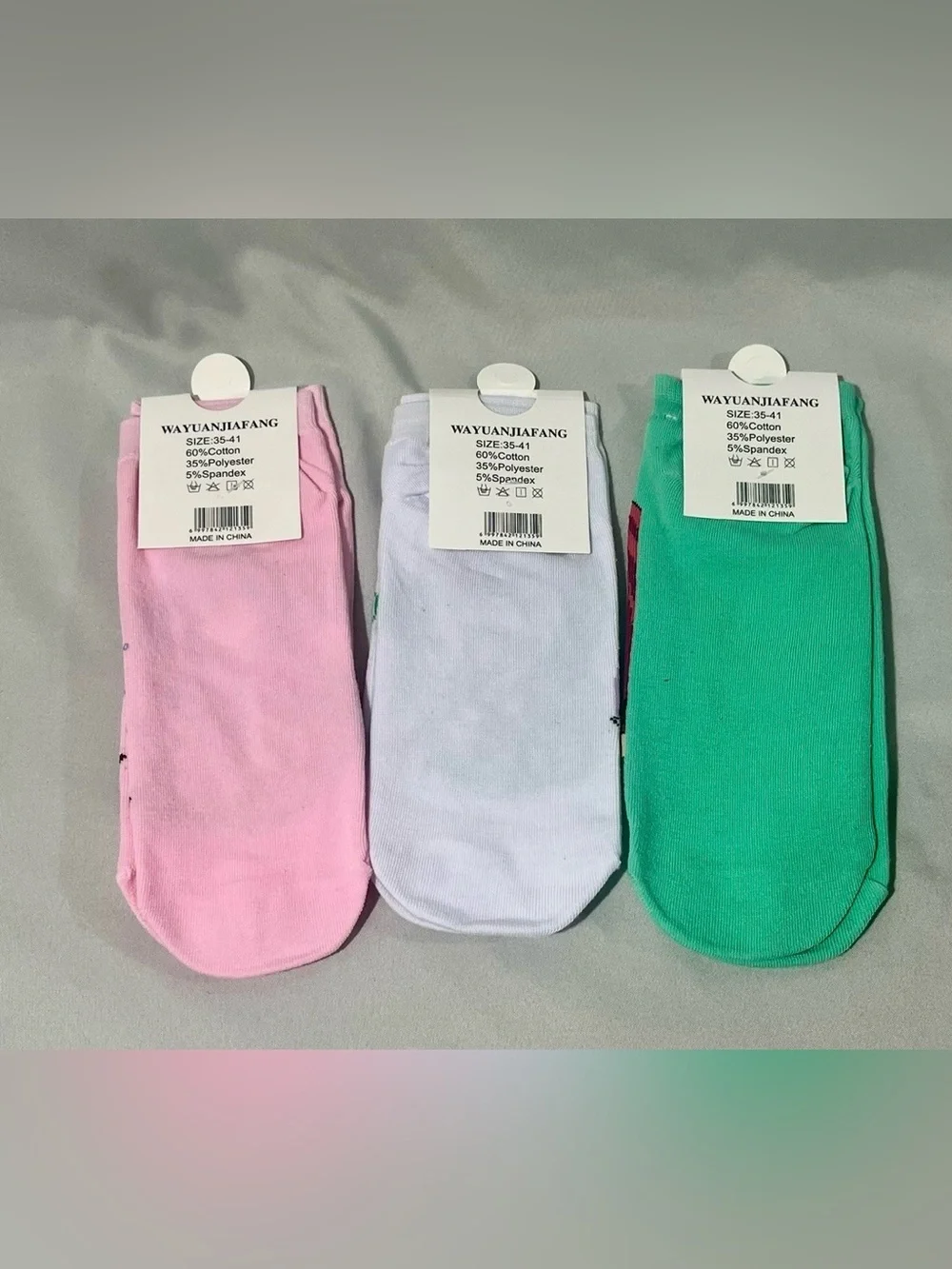 K-pop Ankle Socks Trio - Pink, White, Green